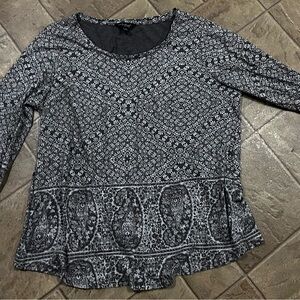 Lucky Brand Black and White Geometric Long Sleeve Top